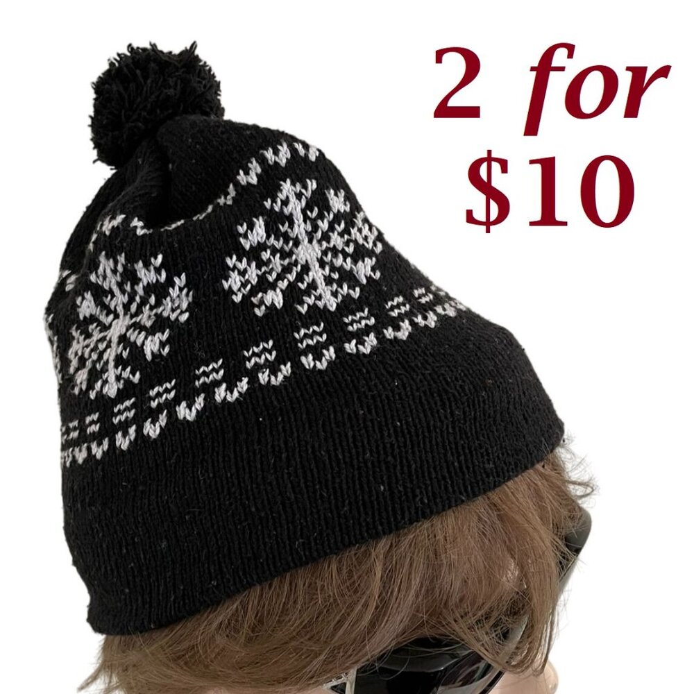 Snowflake Knit Kids Beanie With Pom Pom Fully Lined